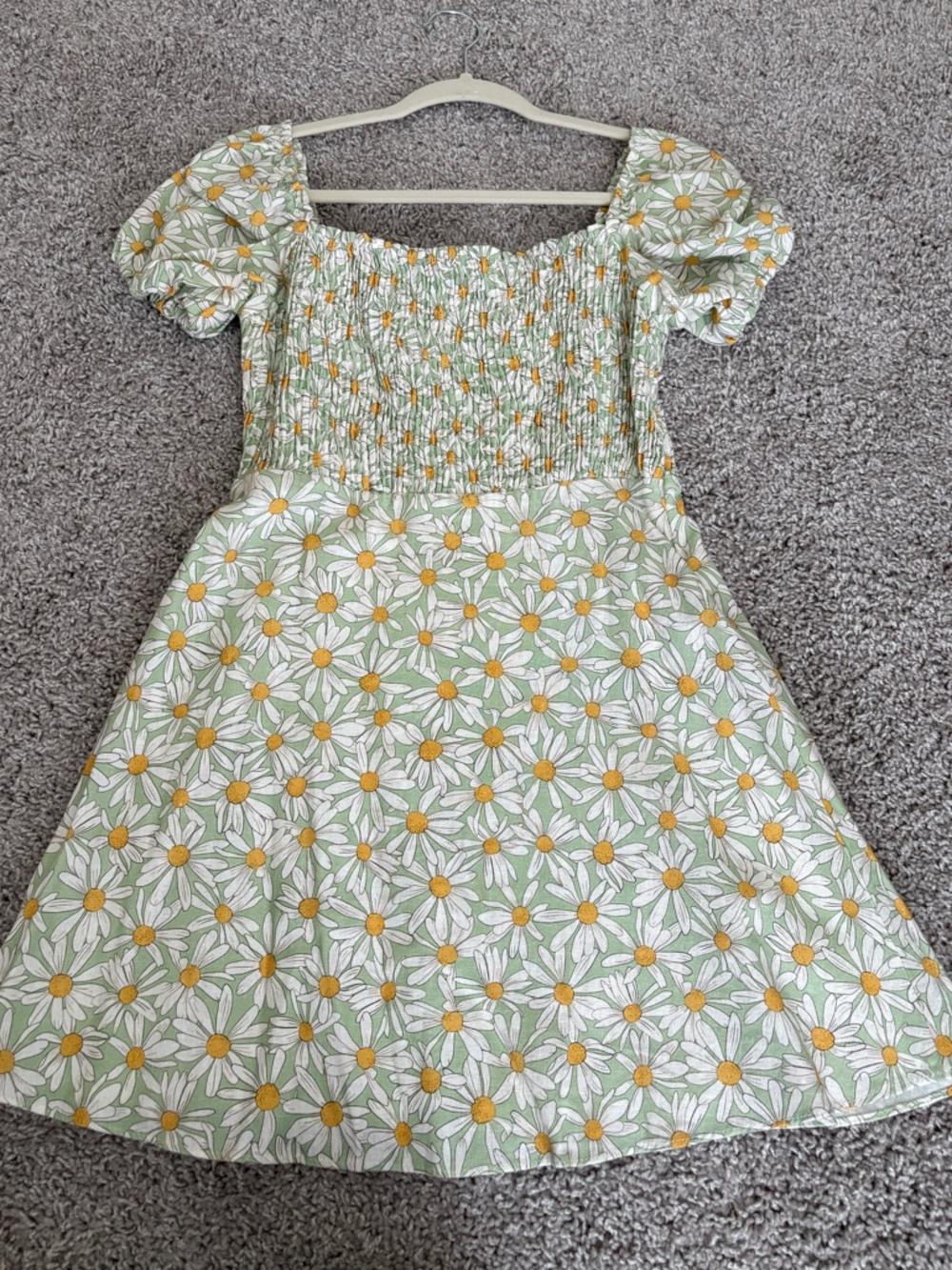 Green Daisy Print Sundress with Smocked Bodice